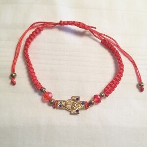 Gold Red Cross Rhinestone Religious Bracelet